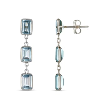 Blue Topaz 7x5mm Rectangular Octagonal 14K White Gold Dangle Earrings