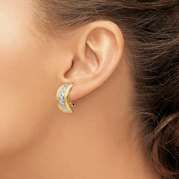 14k Yellow Gold and Rhodium Over 14k Yellow Gold 13/16" Polished
Textured J-Hoop Earrings