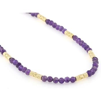 Amethyst Beaded Station Necklace In 18K Gold Over Sterling Silver 0.36ctw