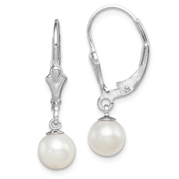 Rhodium Over Sterling Silver 6-7mm Freshwater Cultured Pearl Leverback
Dangle Earrings