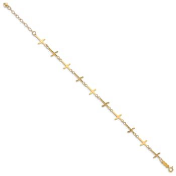 14k Yellow Gold Polished Diamond-Cut Crosses Bracelet