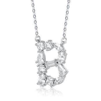 Initial B Mixed Cut CZ Pendant Necklace In Sterling Silver 18 Inch