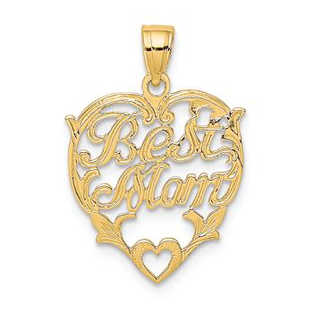 10K Yellow Gold Textured Best Mom in Heart Charm