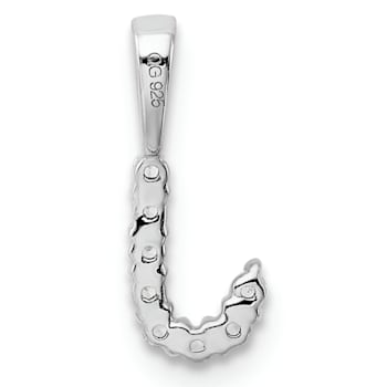 Rhodium Over 14K White Gold Lab Grown Diamond Letter J Initial Pendant