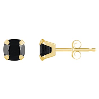 5mm Cushion Black Onyx 10k Yellow Gold Stud Earrings