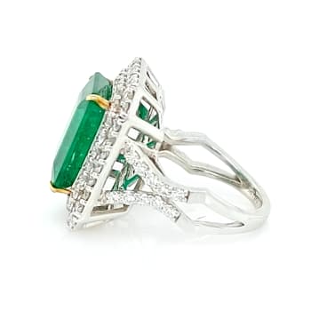 10.45 Ctw Emerald and 2.54 Ctw White Diamond Ring in 18K 2-Tone