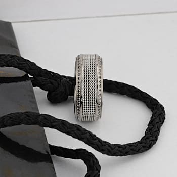 GAUNTLET Steel Chain Titanium Wedding Ring Polished Beveled Edges Set
with Round Black Diamonds 10mm