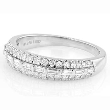 Baguette and Round Lab-Grown Diamond Band Ring in Sterling Silver