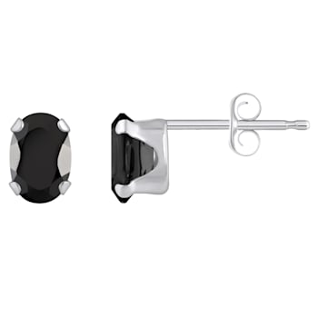 6x4mm Oval Black Onyx Rhodium Over 10k White Gold Stud Earrings