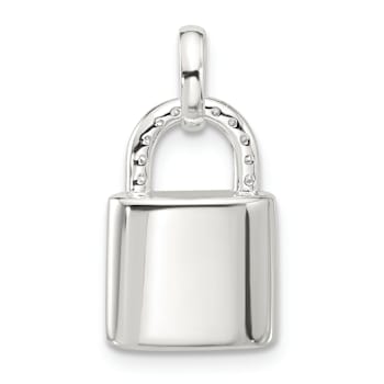 Sterling Silver E-coated Cubic Zirconia Lock Pendant