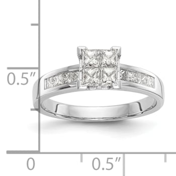 Rhodium Over 14K White Gold Diamond Cluster Engagement Ring 0.72ctw