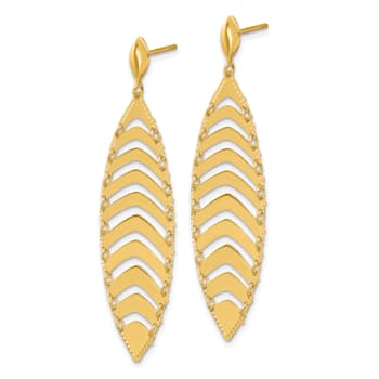 14K Yellow Gold Polished Diamond-cut Post Dangle Leaf Earrings