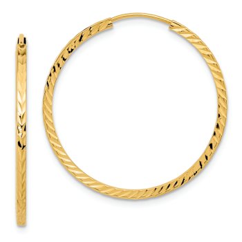 14k Yellow Gold Diamond-Cut 1 3/16" Square Tube Endless Hoop Earrings