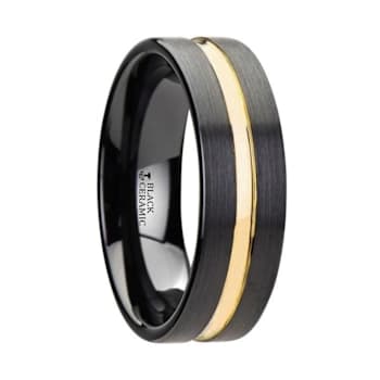 VIVALDI Black Ceramic Wedding Band With Yellow Gold Groove 6mm