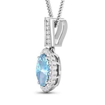 1.40ctw 14K White Gold Oval Aquamarine and White Diamond Pendant with 18
inch Cable Chain