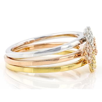 White Diamond Rhodium and 14k Yellow And Rose Gold Over Sterling Silver
Set Of 3 Rings 0.26ctw
