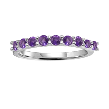 Round Amethyst Sterling Silver Anniversary Style Stackable Band Ring, 0.60ctw
