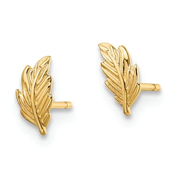 14k Yellow Gold Children's Textured Leaf Stud Earrings