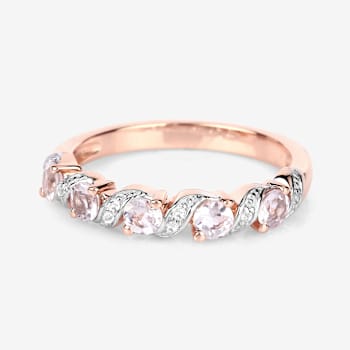 Peach Morganite and White Topaz Sterling Silver 5 StoneHalf Eternity
Band Ring Gift For Women