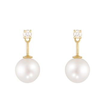 White Cultured Freshwater Pearl 14k Yellow Gold Earrings 8-8.5mm