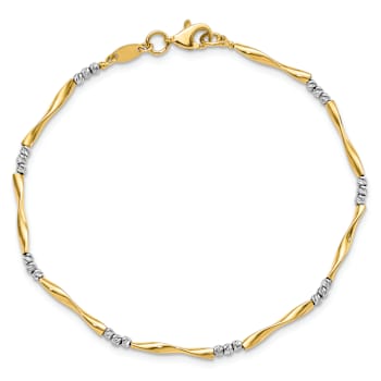 14k Yellow Gold and 14k White Gold Diamond-Cut Wavy and Beaded Bracelet