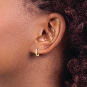 14K Yellow Gold Cubic Zirconia Hinged Hoop Earrings
