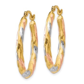 14k Yellow Gold and Rhodium Over 14k Yellow Gold 15/16" Oval
Scallop Hoop Earrings