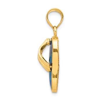 14k Yellow Gold Polished and Textured 3D with Lab Created Blue Opal Flip
Flop Pendant