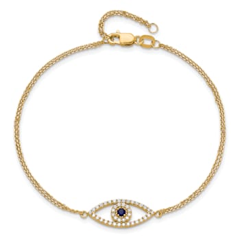 14k Yellow Gold Diamond and Sapphire Evil Eye Bracelet 0.16ctw