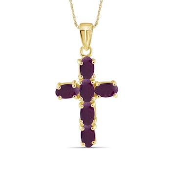Red Ruby with White Diamond Accent 14K Gold Over Sterling Silver Pendant
with Chain 2.60ctw