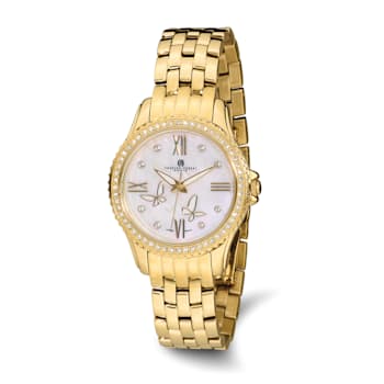 Charles Hubert Ladies Stainless Steel IP Plated MOP Dial Watch