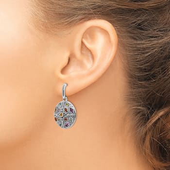 Sterling Silver with 14K Accent Antiqued Multi Gemstone Post Dangle Earrings