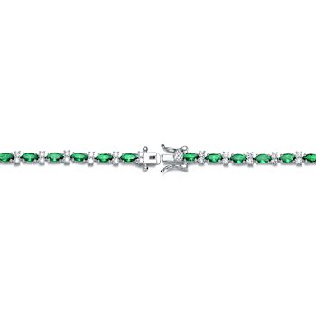 Emerald Color CZ Tennis Bracelet In White Rhodium Over Brass