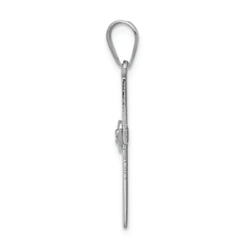 Rhodium Over 14K White Gold 0.01ct Diamond Heart Cross Pendant