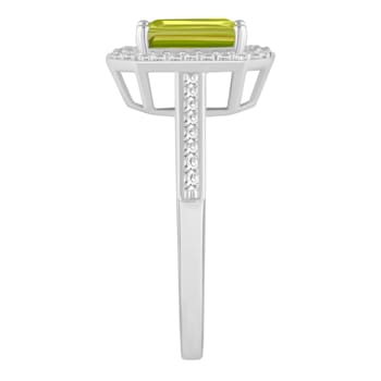 8x6mm Emerald Cut Peridot 1/5 ctw Diamond Rhodium Over Sterling Silver
Halo Ring