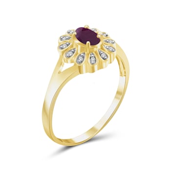 Red Ruby with White Diamond Accent 14K Gold Over Sterling Silver Ring 0.44ct