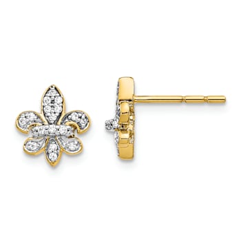14k Yellow Gold and Rhodium Over 14k Yellow Gold Diamond 10mm Fleur de
Lis Stud Earrings