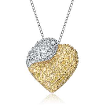CZ Pave Heart Pendant Necklace In 14K Gold And Sterling Silver 16 Inch