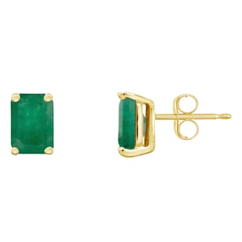 6x4mm Emerald Cut Emerald 14k Yellow Gold Stud Earrings