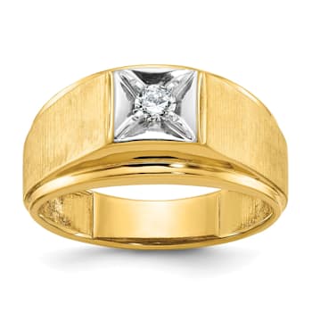 10K Two-tone Yellow and White Gold Men's Polished and Satin Diamond Ring 0.17ct