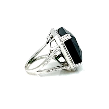 49.45 Ctw Green Tourmaline and 1.06 Ctw White Diamond Ring in 14K WG