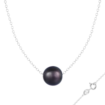 9.5-10.5mm Black Cultured Freshwater Pearl Sterling Silver Necklace