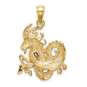 14k Yellow Gold 3D Textured Large Capricorn Zodiac pendant