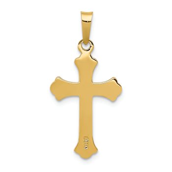 14k Yellow Gold Polished Fleur de lis Cross Pendant