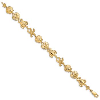14k Yellow Gold Textured Sea Life Theme Bracelet