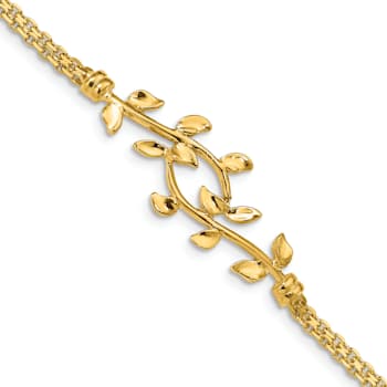 14k Yellow Gold Polished Leaf Bracelet