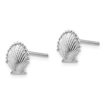 Rhodium Over 14K White Gold Textured Scallop Shell Stud Earrings