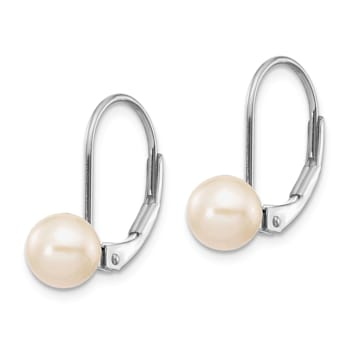 Rhodium Over 14K White Gold 6-7mm Round Freshwater Cultured Pearl
Leverback Earrings