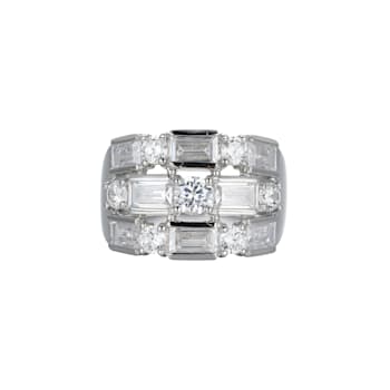 White Cubic Zirconia Platinum Over Sterling Silver Three Row Band Ring 4.62ctw