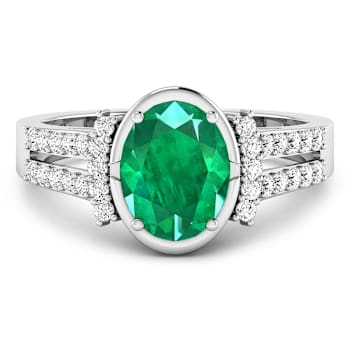 1.83ctw Green Emerald and Diamond 14K White Gold Halo Ring